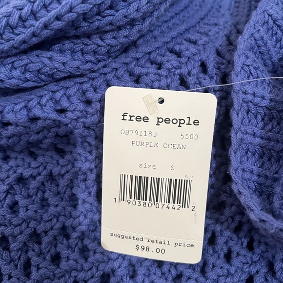 Free People Small Women’s Purple Ocean Cowl Neck Sweater with Textured Knit - Picture 3 of 6